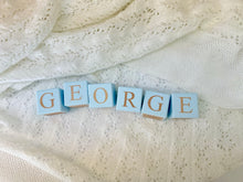 Load image into Gallery viewer, Personalised wooden baby name blocks, nursery name sign shelf decor, unique new baby gift, new born baby shower gift, wooden letters, stack